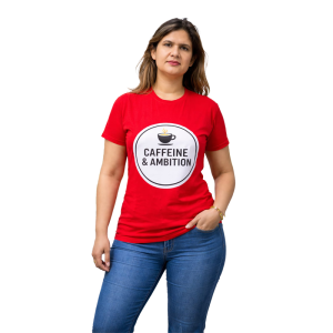 Motivational Caffeine & Ambition" Red Tee – Premium Cotton T-Shirt