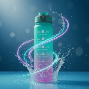 Gradient Motivational Hydration Water Bottle with Time Marker & Straw - 900ml