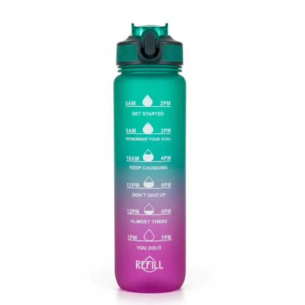 Gradient Motivational Hydration Water Bottle with Time Marker & Straw - 900ml - Image 2