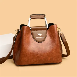 3 Layers Brand Small Tote Bag Oil Skin Leather Luxury Handbags for Women - Designer Ladies Shoulder Crossbody Hand Bags for Women