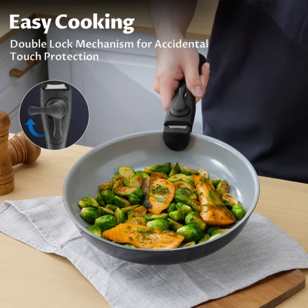 Bezia Induction Cookware with Healthy Ceramic Coating, Nonstick Pots and Pans Set 13pcs with Detachable Handles - Image 2