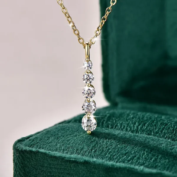 Brilliant 5-Stone Moissanite Necklace - 14K Gold Filled Long Drop Pendant Necklace for Women Jewelry - Image 5