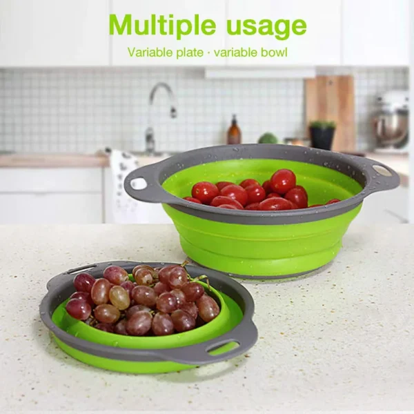 Silicone Vegetable and Fruit Cleaning and Drainage Basket - Cleaning Basket  Folding Water Filter Net Kitchen Gadgets - Image 3