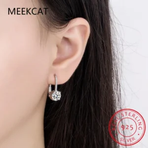 18K Gold 2 Carat Moissanite Hoop Earrings - 8 mm Lab Diamond Earring for Women Original 925 Silver Jewelry Huggies
