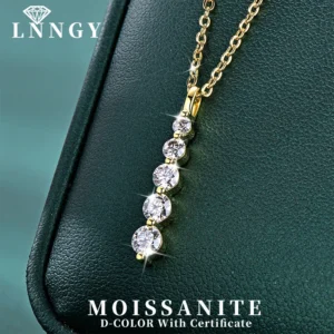 Brilliant 5-Stone Moissanite Necklace - 14K Gold Filled Long Drop Pendant Necklace for Women Jewelry
