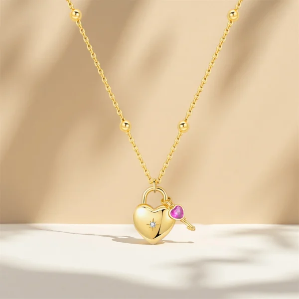 925 Sterling Silver 18K Gold plated Heart-shaped - Lock Key Necklace for Women Birthday and Wedding Gifts - Image 4