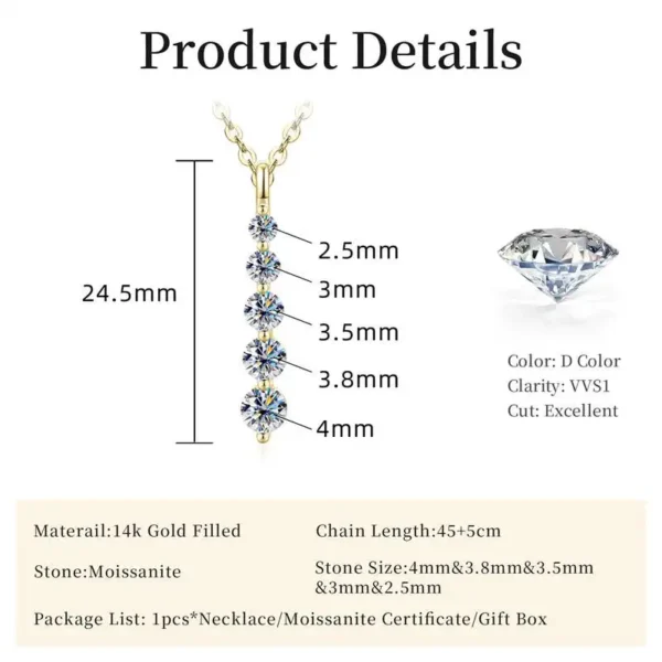 Brilliant 5-Stone Moissanite Necklace - 14K Gold Filled Long Drop Pendant Necklace for Women Jewelry - Image 2