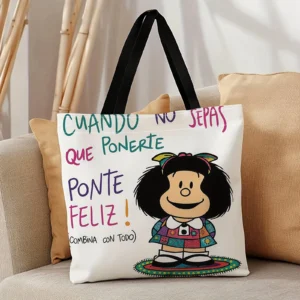 Carton Print Canvas Tote Bag Women - Lightweight Reusable Shoulder Bag - Large Capacity for Student Shopping & Travel