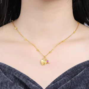 925 Sterling Silver 18K Gold plated Heart-shaped - Lock Key Necklace for Women Birthday and Wedding Gifts