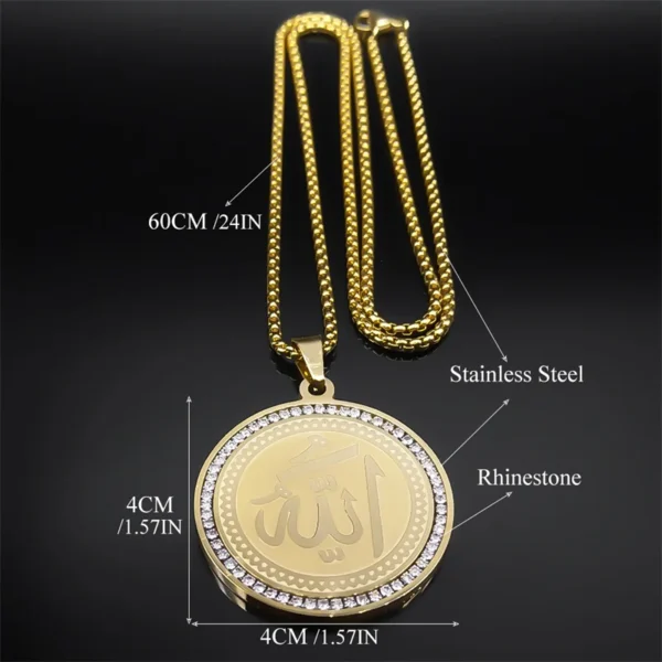 Arabic Quran Allah Medal Necklace for Women Men Rhinestone Stainless Steel Gold Color Islam Muslim Chain Jewelry collar NZZZ490 - Image 6