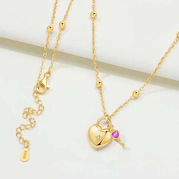 925 Sterling Silver 18K Gold plated Heart-shaped - Lock Key Necklace for Women Birthday and Wedding Gifts - Image 3