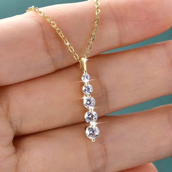 Brilliant 5-Stone Moissanite Necklace - 14K Gold Filled Long Drop Pendant Necklace for Women Jewelry - Image 4