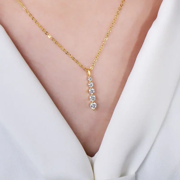 Brilliant 5-Stone Moissanite Necklace - 14K Gold Filled Long Drop Pendant Necklace for Women Jewelry - Image 6