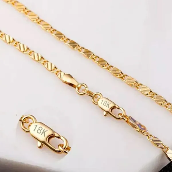 Fashion 18k Gold Necklace 2MM 16/18/20/22/24/26/28/30 Inch Side Chain Necklace For Women Men Jewelry 925 Silver Necklace - Image 2