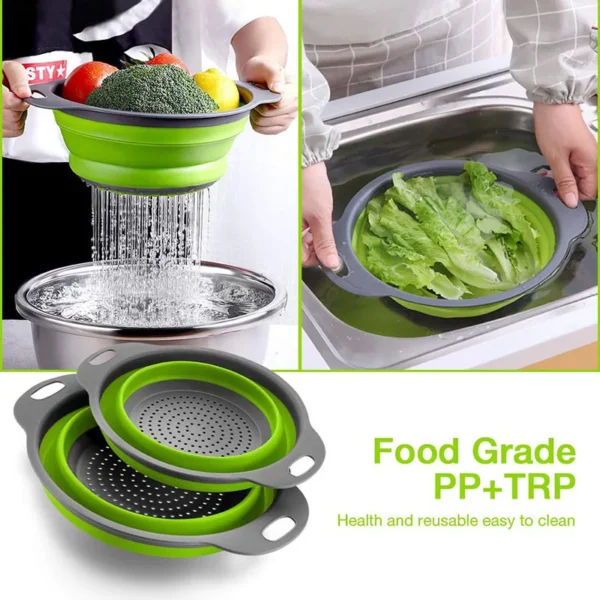 Silicone Vegetable and Fruit Cleaning and Drainage Basket - Cleaning Basket  Folding Water Filter Net Kitchen Gadgets - Image 2