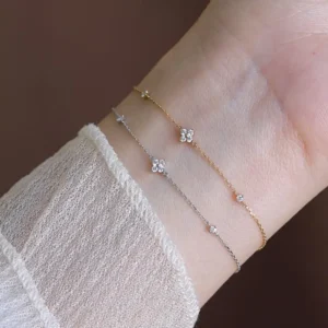 925 Sterling Silver Electroplated 18K Gold Inlaid Zirconia Flower Jewelry Bracelet for Women