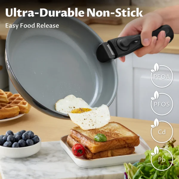 Bezia Induction Cookware with Healthy Ceramic Coating, Nonstick Pots and Pans Set 13pcs with Detachable Handles - Image 3