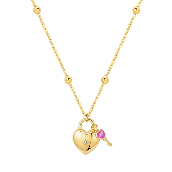 925 Sterling Silver 18K Gold plated Heart-shaped - Lock Key Necklace for Women Birthday and Wedding Gifts - Image 2