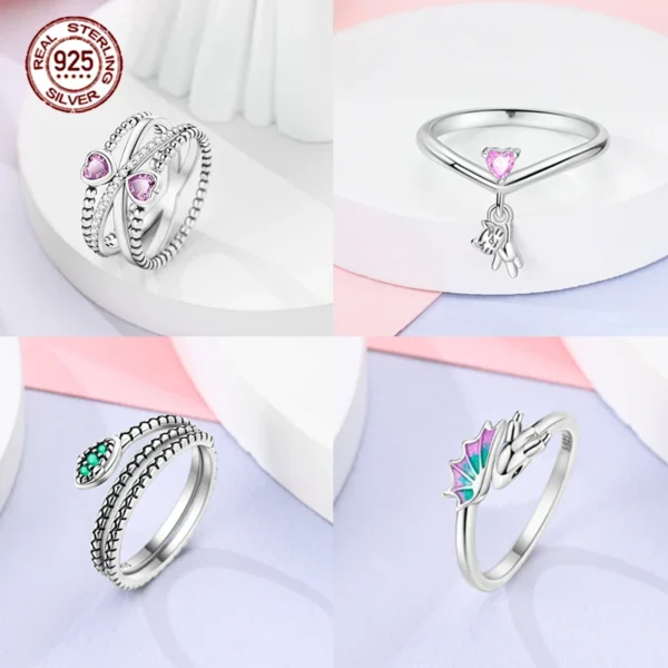 Luminous Firefly 925 Sterling Silver Ring Sparkling Rainbow Color Heart Wishbone Flower Original Rings For Women Wedding Jewelry - Image 2