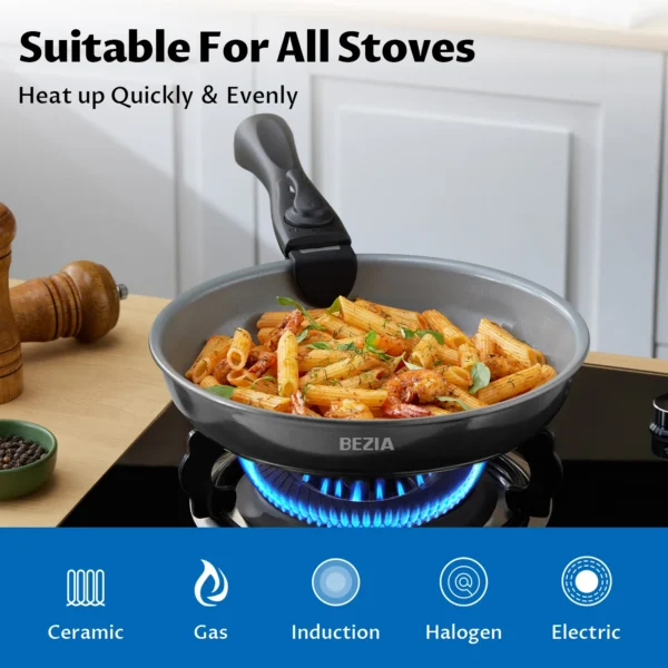 Bezia Induction Cookware with Healthy Ceramic Coating, Nonstick Pots and Pans Set 13pcs with Detachable Handles - Image 4