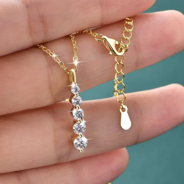 Brilliant 5-Stone Moissanite Necklace - 14K Gold Filled Long Drop Pendant Necklace for Women Jewelry - Image 3