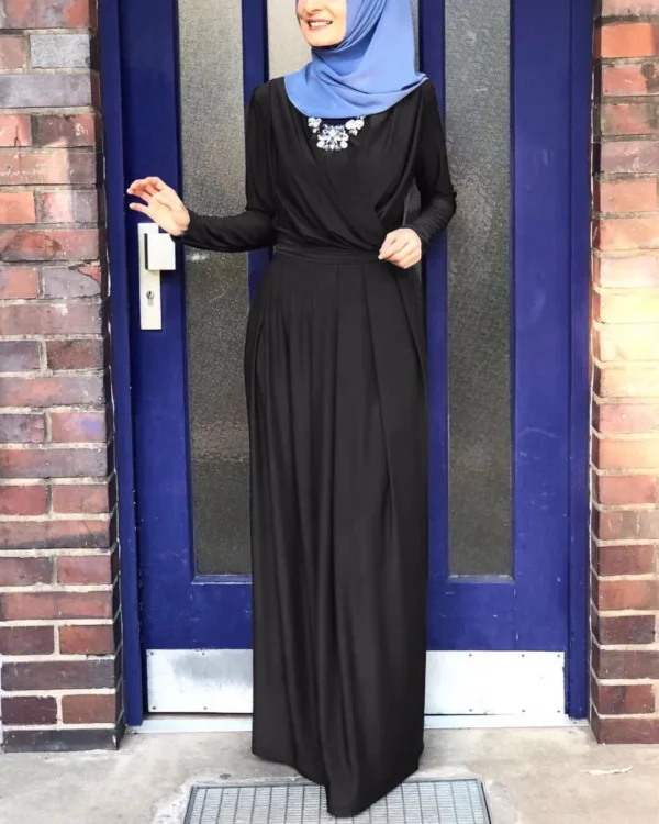Ramadan Dubai Jalabiya Muslim Abaya for Women - Elegant Eid Kaftan Dress - Moroccan Arab Long Robe Modest Islamic Evening Gown - Image 4