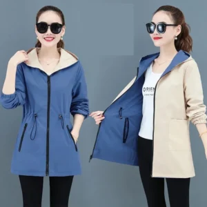 Double-Sided Trench Coat Women, New Korean Casual Spring Autumn Loose Mid Long Windbreakers Female