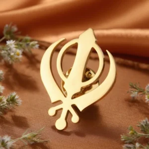Dawapara Sikh Khanda Symbol Brooch Lapel Pin - Sikhism Religious Protection Amulet Unisex Accessories Stainless Steel Jewelry