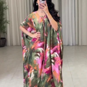 Eid Women Print Dress Abaya Muslim Bat Sleeve Jalabiya Ramadan Dubai Vestidos Largos Islam Arab Long Robe Morocco Kaftan 2026