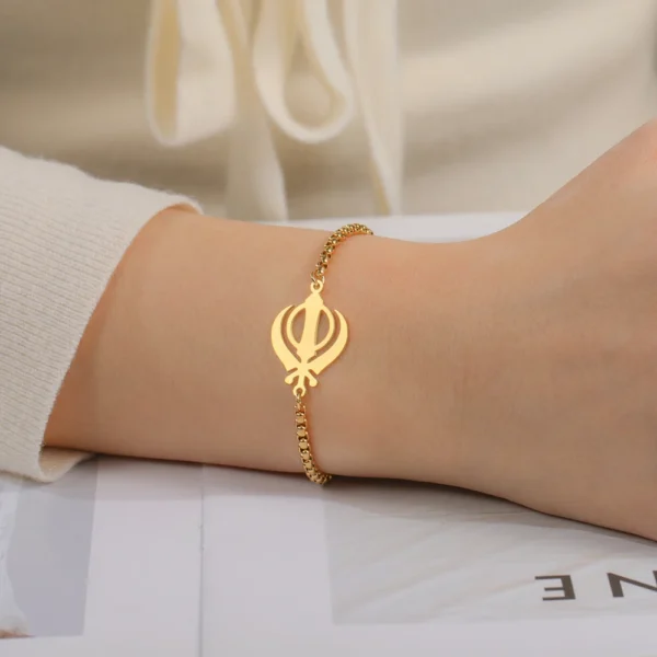 Dawapara Sikh Religious Symbol Khanda Bracelet Sikhism Sword Protection Amulet Stainless Steel Beads Bracelet Couple Gift - Image 6