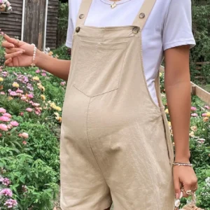 Summer New Pregnant Women's Solid Color Suspender Jumpsuit With Adjustable Waist Comfortable Casual Women's Shorts