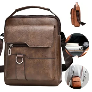 Multi-purpose men's shoulder bag for work, PU crossbody briefcase with handle, professional casual daypack