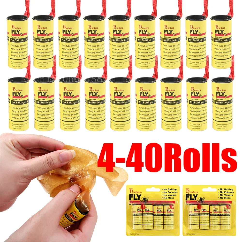 kf-S716d3b26902b40bf8dfd7894addf3d6fD Yellow Sticky Fly Ribbon Rolls (4-40 Pack) – Double-Sided Insect Glue Catcher Tape – Hanging Bug and Mosquito Trap Paper for Indoor House, Outdoor Garden, Barn, and Stable Pest Control - Image 1