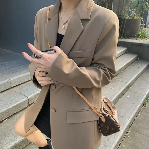 Autumn Luxury Blazer for Women, Elegant Female Long Coats Splice Office Lady Clothes