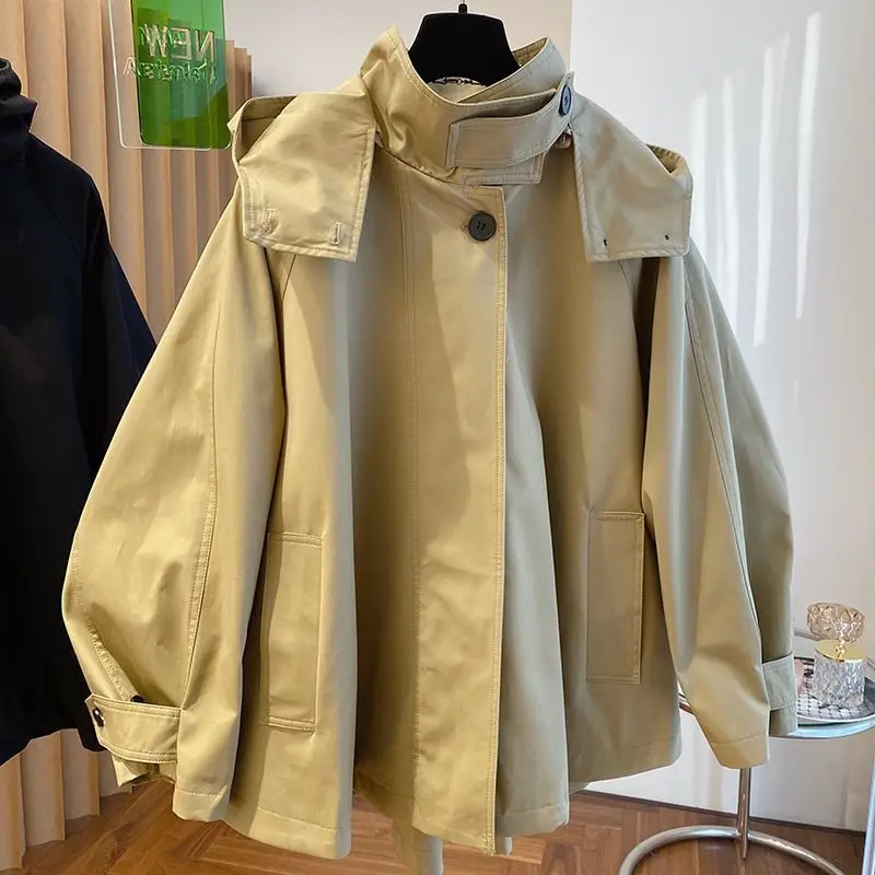kf-S7c9b6666e2cb4fb29d87fbfce77f5582u Coat Women Mid Length Coats Hooded Zipper Jackets Vintage Y2k Streetwear Work Casual Loose Elegant Splice Jacket 2026 Spring - Image 1