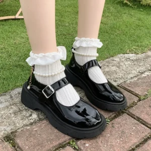 Women's Luxury Beaded Mary Jane Leather Shoes Spring/Autumn, Fashion Comfortable Elegant Flat Black Walking Shoes
