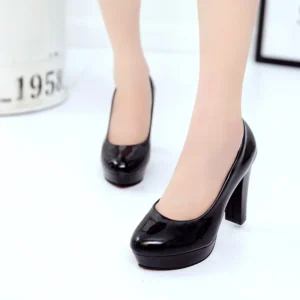 High Heels Shoes Women White Wedding Shoes Thick 10 CM Heels Fashion Party Pumps Footwear Black Red Round - Image 6