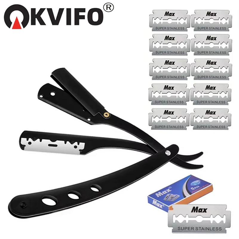 kf-S96bf25bfebca40b3b4f29ab44c9ad202h Manual Shaver for Men Barbershop Razor Stainless Steel Shank Is Easy To Use Safety Razor Shaving Razor with Blades - Image 1