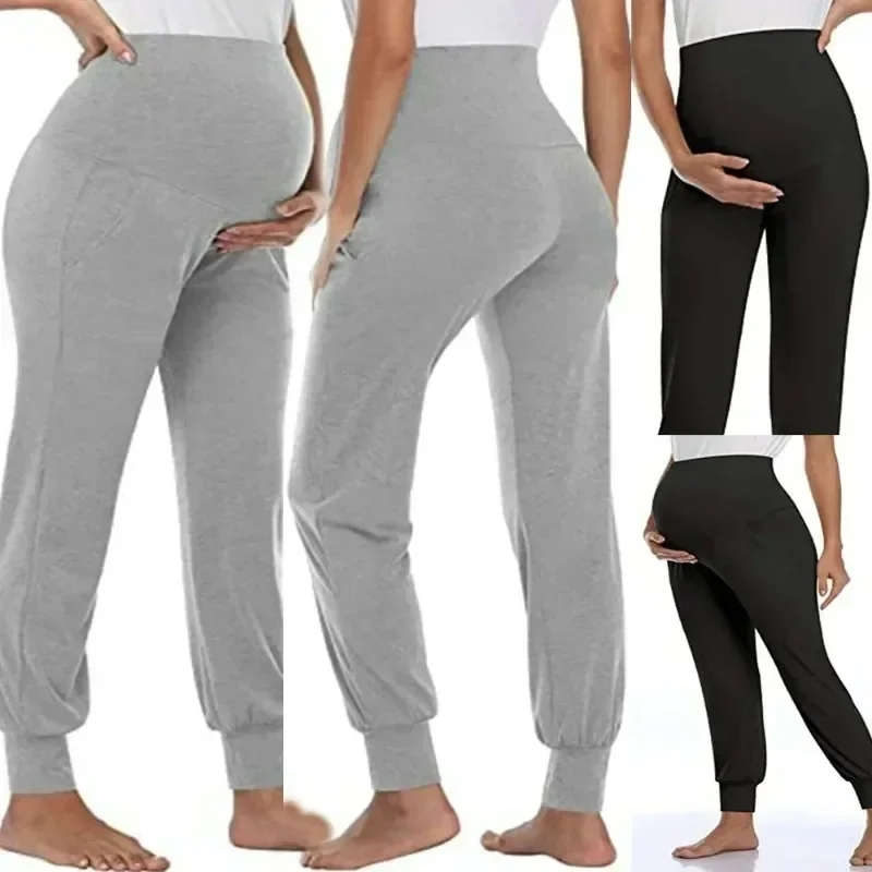 kf-Sc2791e7ed86c4a2b82e63e8cc157bb878 Spring Maternity Women's Casual Pants Solid High Waist Strechy Lounge Trousers For Pregnant Women Joggers With Pockets - Image 1