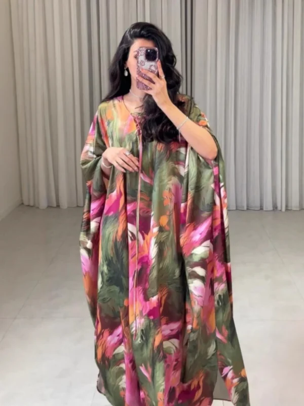 Eid Women Print Dress Abaya Muslim Bat Sleeve Jalabiya Ramadan Dubai Vestidos Largos Islam Arab Long Robe Morocco Kaftan 2026 - Image 3