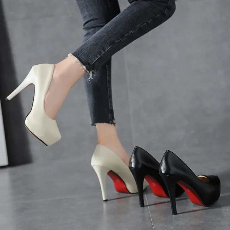 kf-Sd926e3cc3fc44ad2af98b9b7c6204deay High Heels Women Stiletto Princess Waterproof Platform Super Pumps Single Work Shoes Black Woman's Wedding Shoes - Image 1