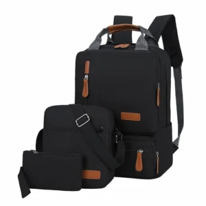 3-Piece Men's Waterproof Laptop Backpack Set with USB Charging Port – Large Capacity Multi-Function Computer Bag, Crossbody Shoulder Purse, and Clutch Wallet – Student Schoolbag and Travel Combo
