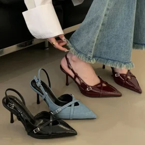 Party Ladies Thin Heels Pumps Shoes Slingbacks, Fashion Pointed Toe Elegant Women High Heels Shoes - Image 5