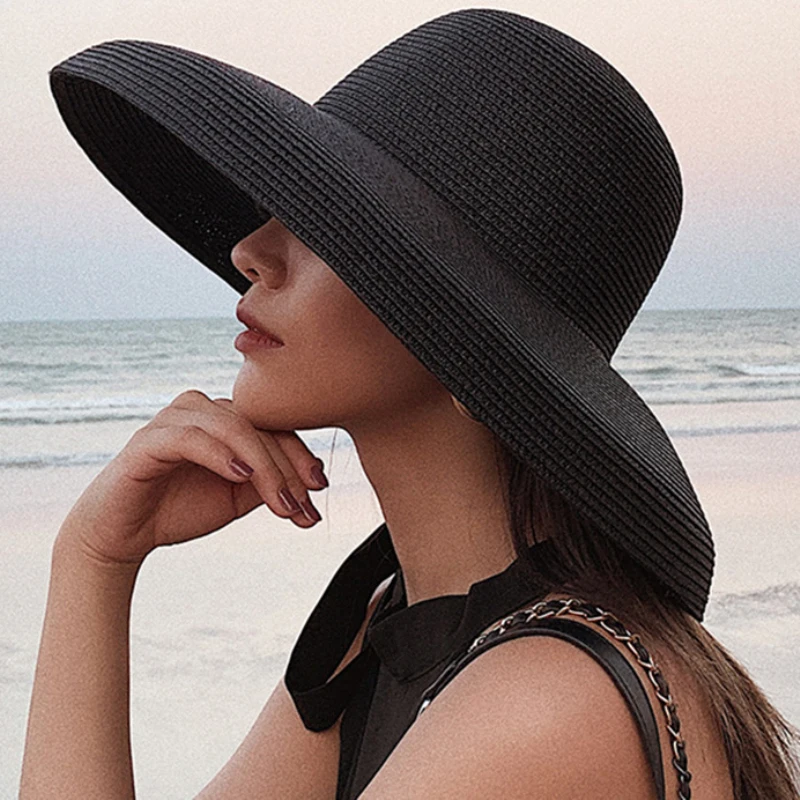 kf-HTB14bPpPsfpK1RjSZFOq6y6nFXaS HT2303 Elegant Wide Brim Panama Hat • Minimalist Round Top Straw Hat • Luxury Floppy Summer Beach Hat for Women - Image 1