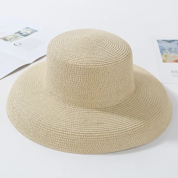 HT2303 Elegant Wide Brim Panama Hat • Minimalist Round Top Straw Hat • Luxury Floppy Summer Beach Hat for Women - Image 6