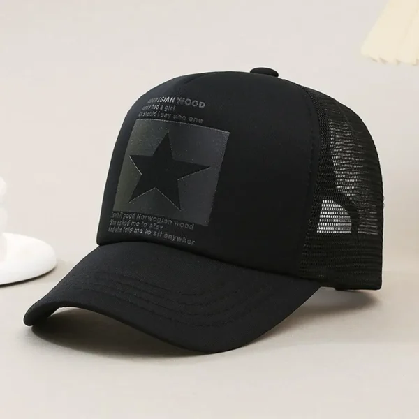 Unisex Summer Mesh Baseball Cap, Fashion Star Printed Adjustable Baseball Hat Snap Back Trucker Hat Ponytail Cap Outdoor Sports