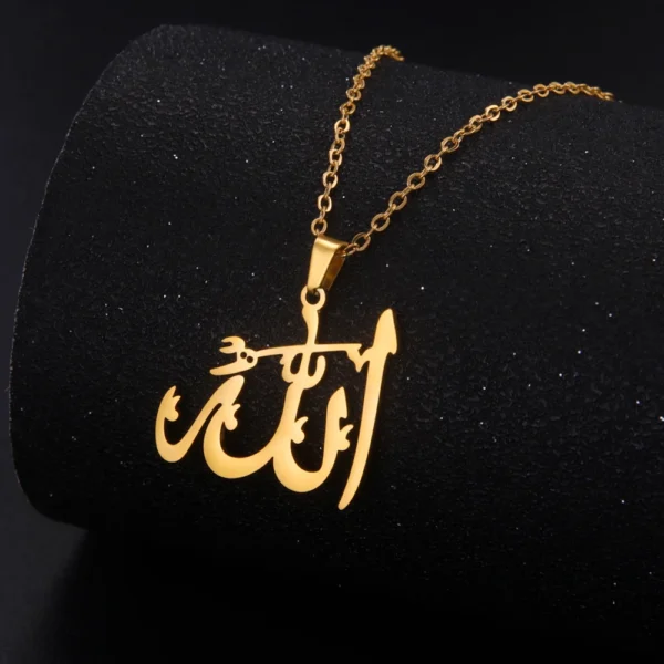 COOLTIME Gold Arabic Allah Necklace • Stainless Steel Islamic Blessing Charm • Trend Unisex Streetwear Faith Jewelry - Image 2