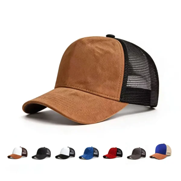 Unisex Suede Baseball Cap | Solid Color Mesh Snapback Hat for Men & Women