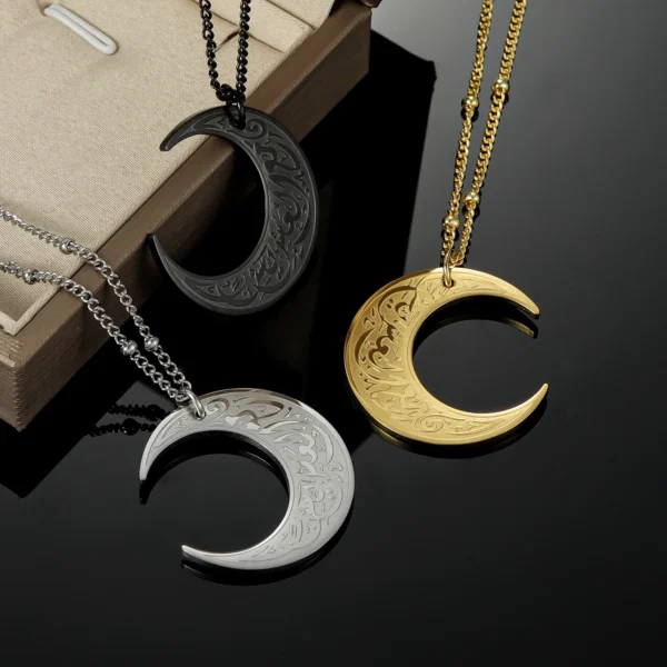 Arabic Calligraphy Crescent Necklace • 18K Gold Plated Inshirah Pendant • Muslim Spiritual Jewelry Gift
