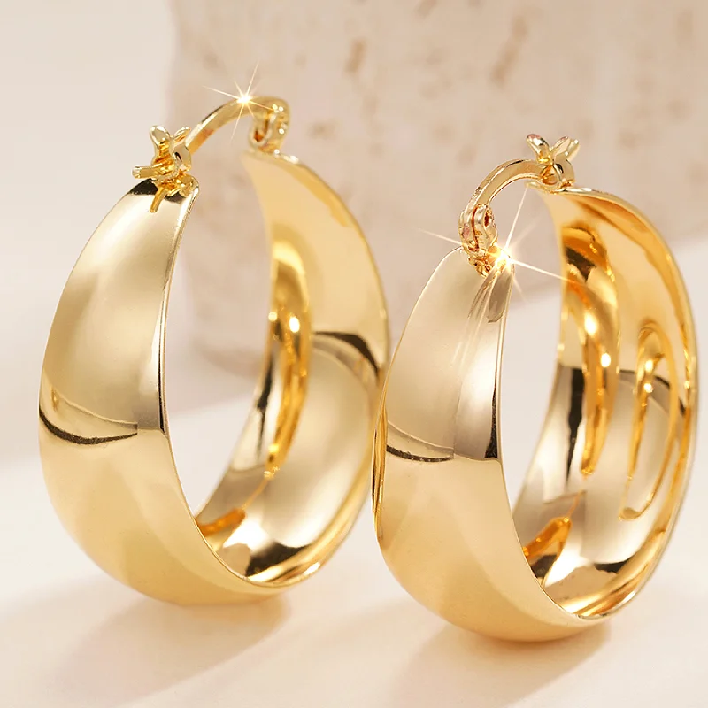 kf-Sca29aa5ffd794f37abc12e871b2d03e4p Huitan Luxury Gold Round Statement Earrings • Oversized Metal Circle Drop Earrings • Elegant Wedding Guest Jewelry - Image 1